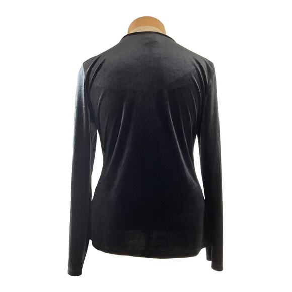 Jon Den XL Women's Black Velvet Top Side Ruching V-Neck Made in USA - Picture 2 of 11